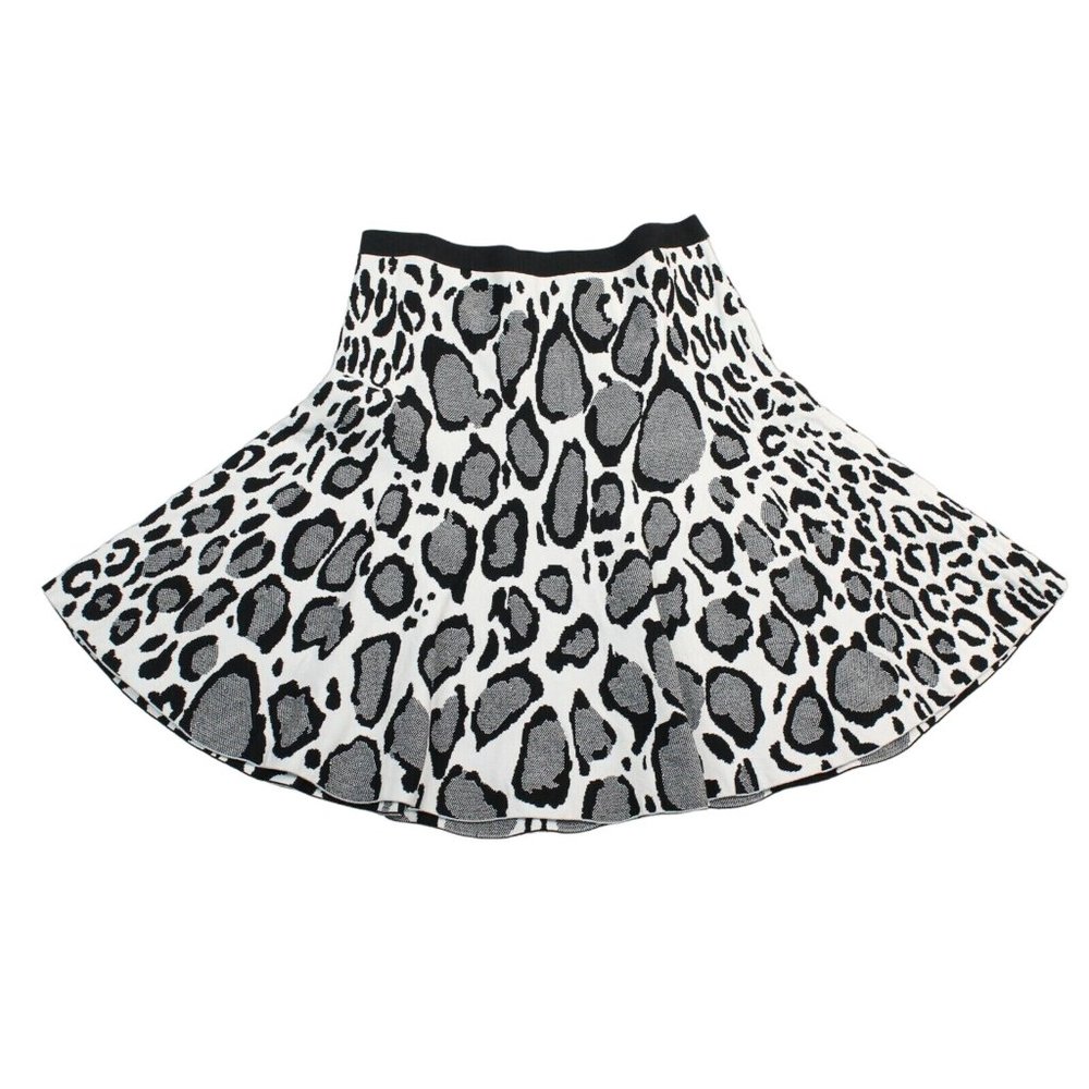 Ohne Titel Medium Snow Leopard Animal Print Skater Flare Textured Pull On Skirt - Picture 2 of 6
